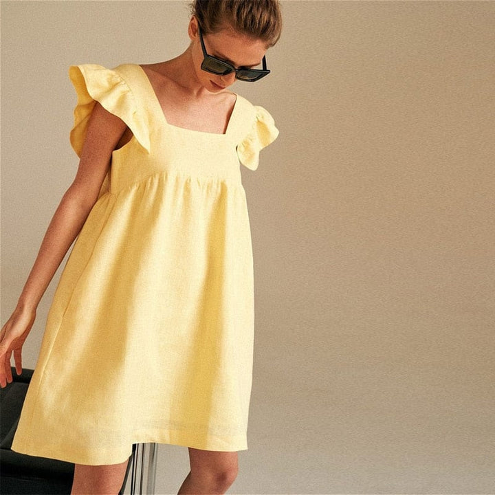 Women's Summer Sexy Square Neck Solid Color Dress BENNYS 