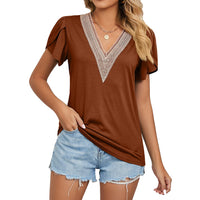 Women's Temperament Fashion Lace V-neck Short-sleeved Tops BENNYS 