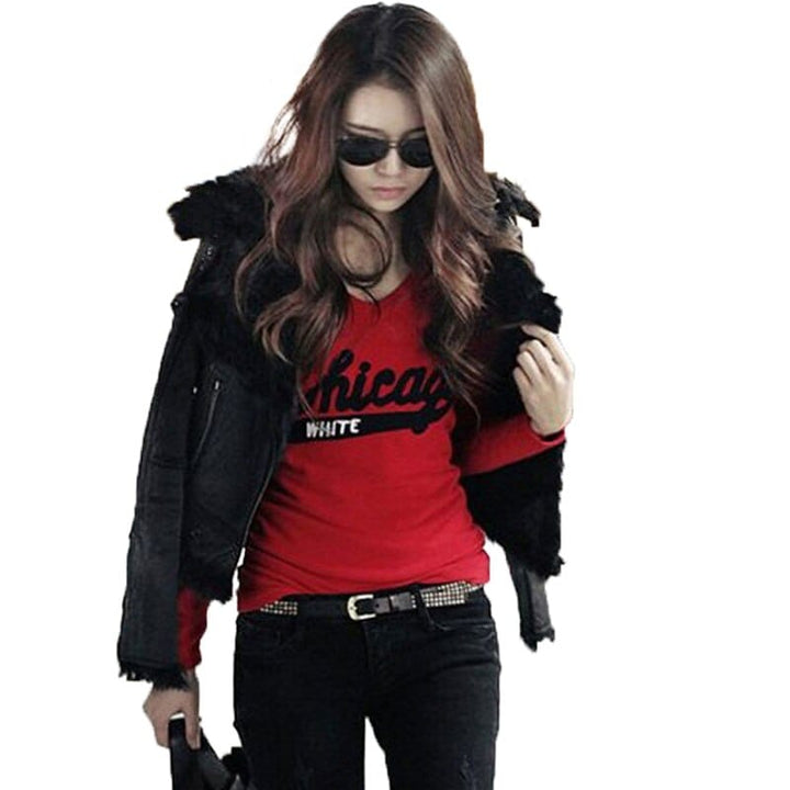 Women's V-Neck Long-Sleeve T Shirt Women Casual Red Tops For Women BENNYS 