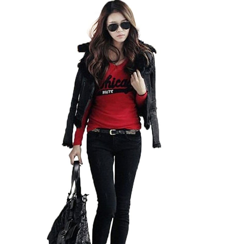 Women's V-Neck Long-Sleeve T Shirt Women Casual Red Tops For Women BENNYS 