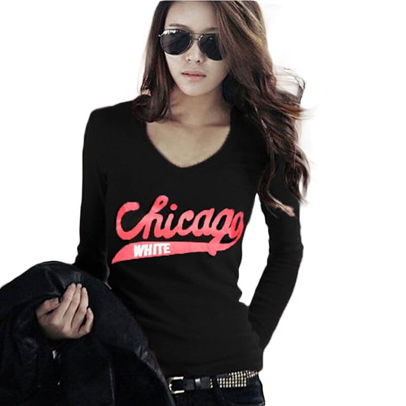 Women's V-Neck Long-Sleeve T Shirt Women Casual Red Tops For Women BENNYS 