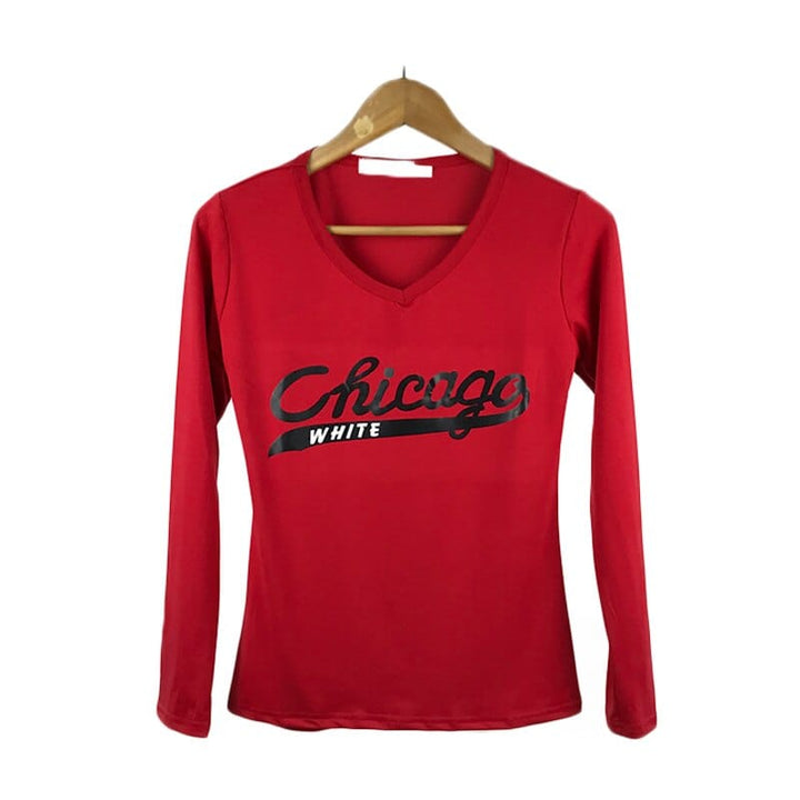 Women's V-Neck Long-Sleeve T Shirt Women Casual Red Tops For Women BENNYS 