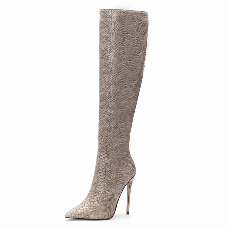 Womens Boots Shoes Knee High Heeled Thigh Snake Zip Pointed Toe BENNYS 