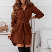 Womens Fashion Turn-down Collar Slit Mini Long Sleeve Party Dress BENNYS 