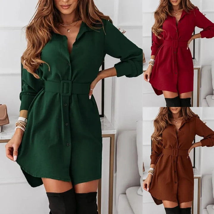 Womens Fashion Turn-down Collar Slit Mini Long Sleeve Party Dress BENNYS 