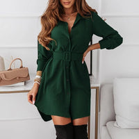 Womens Fashion Turn-down Collar Slit Mini Long Sleeve Party Dress BENNYS 