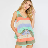 Womens Rainbow Stripes Short Sleeve Pajama Set BENNYS 
