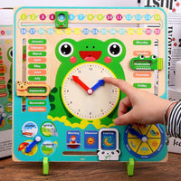 Wooden Cartoon Frog Calendar Clock Set Kids Early Learning Education Toys BENNYS 