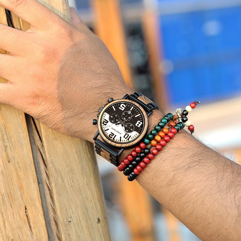 Wooden Stainless Steel Watch Men Water Resistant Timepieces Chronograph Quartz Watches BENNYS 