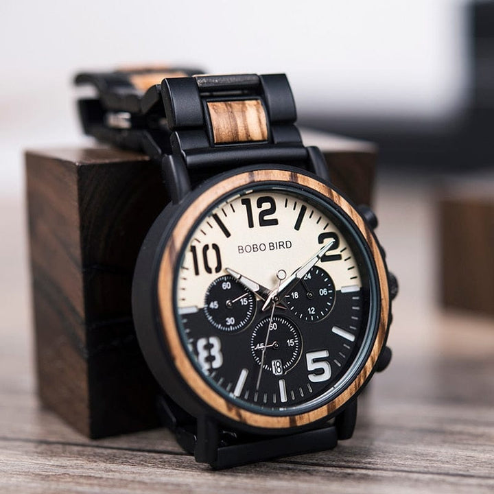 Wooden Stainless Steel Watch Men Water Resistant Timepieces Chronograph Quartz Watches BENNYS 