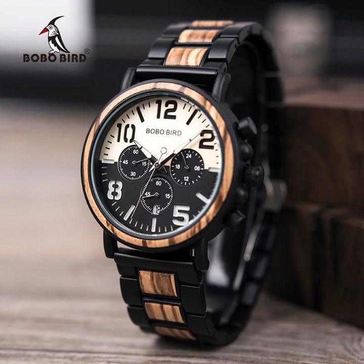 Wooden Stainless Steel Watch Men Water Resistant Timepieces Chronograph Quartz Watches BENNYS 