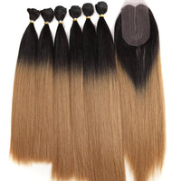 Yaki straight 100% heat resistance synthetic hair extension 7 bundles with closure BENNYS 
