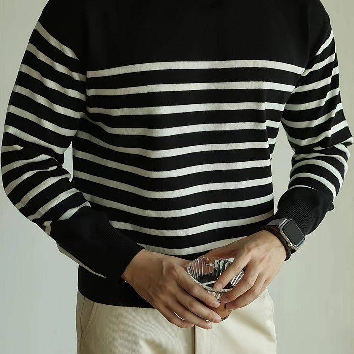 Men's Striped Knitted Pullover, Long Sleeve Crew Neck Sweater For Fall Winter-Bennys Beauty World