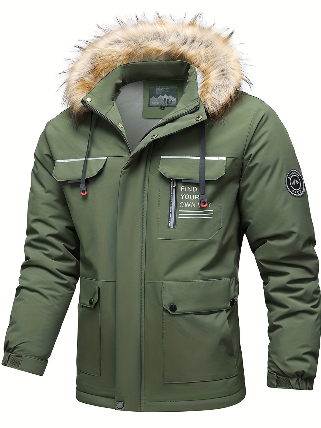 Men's Casual Warm Padded Jacket With Detachable Hood-Jacket-Bennys Beauty World