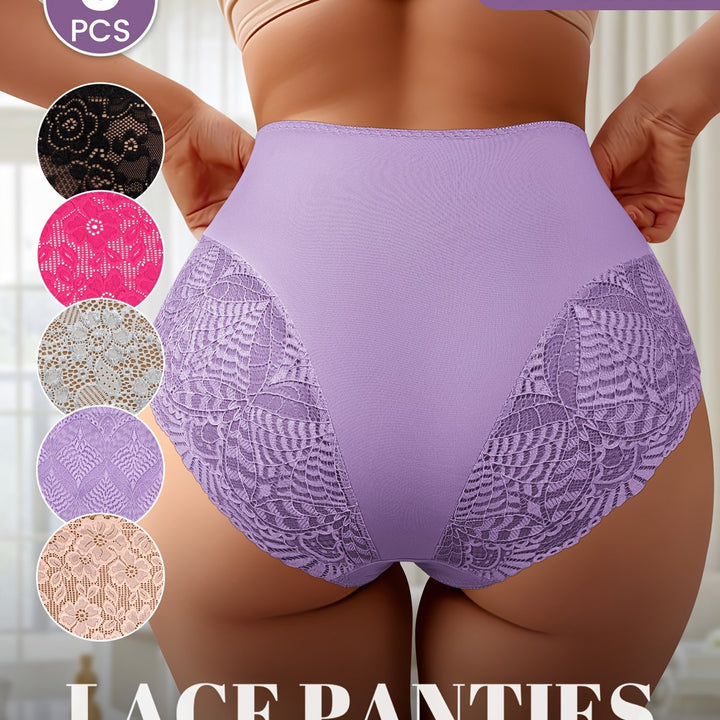 5pcs Women's High-Waist Lace Panties