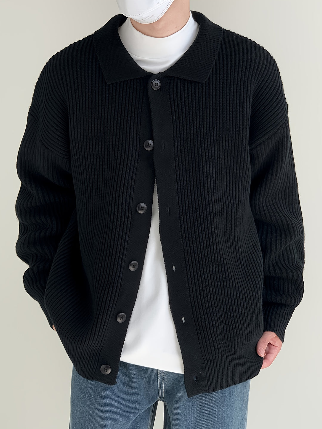 Men's Solid Striped Loose Knitted Cardigan-Bennys Beauty World