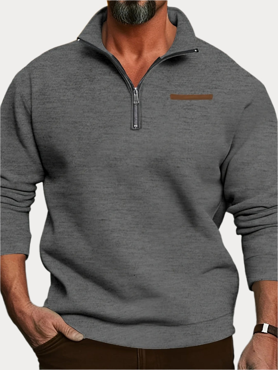 Men's Long Sleeve Lapel Quarter Zip Sweater Shirt-Shirt-Bennys Beauty World