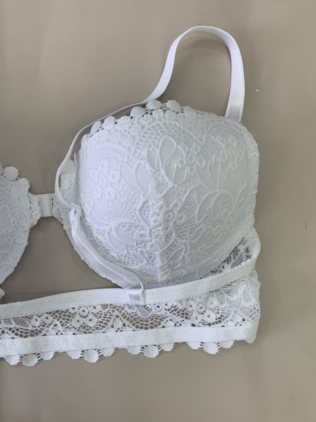 Solid Floral Lace Front Closure Underwire Bra, Sexy Comfy Push Up Bra, Women's Lingerie & Underwear-Bennys Beauty World