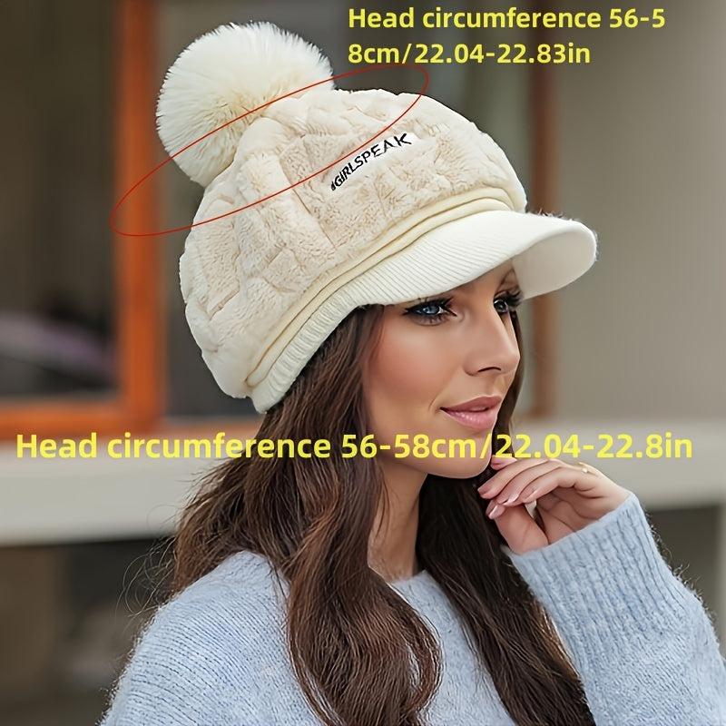 Chic Thick Furry Beanie with Brim - Elegant Coldproof Knit Hat for Women-beenie-Bennys Beauty World