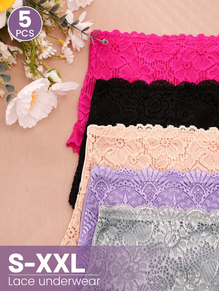 5pcs Women's High-Waist Lace Panties