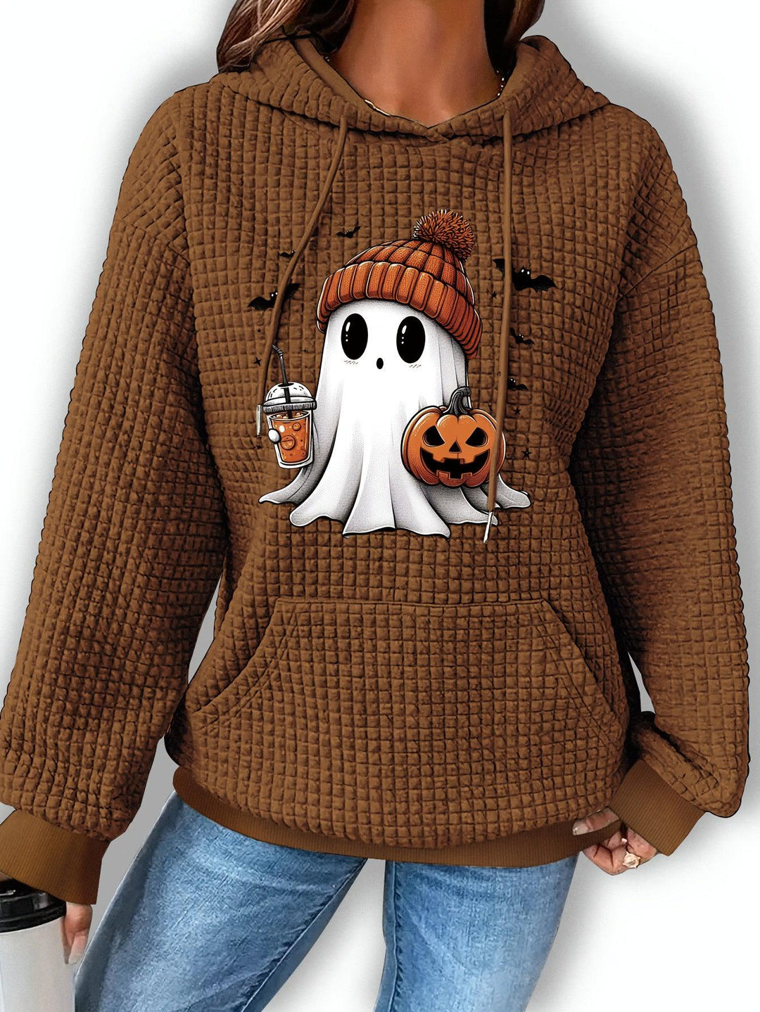 Festive Pumpkin Knit Hoodie - Cozy Long Sleeve Pullover for Halloween Celebrations-Bennys Beauty World