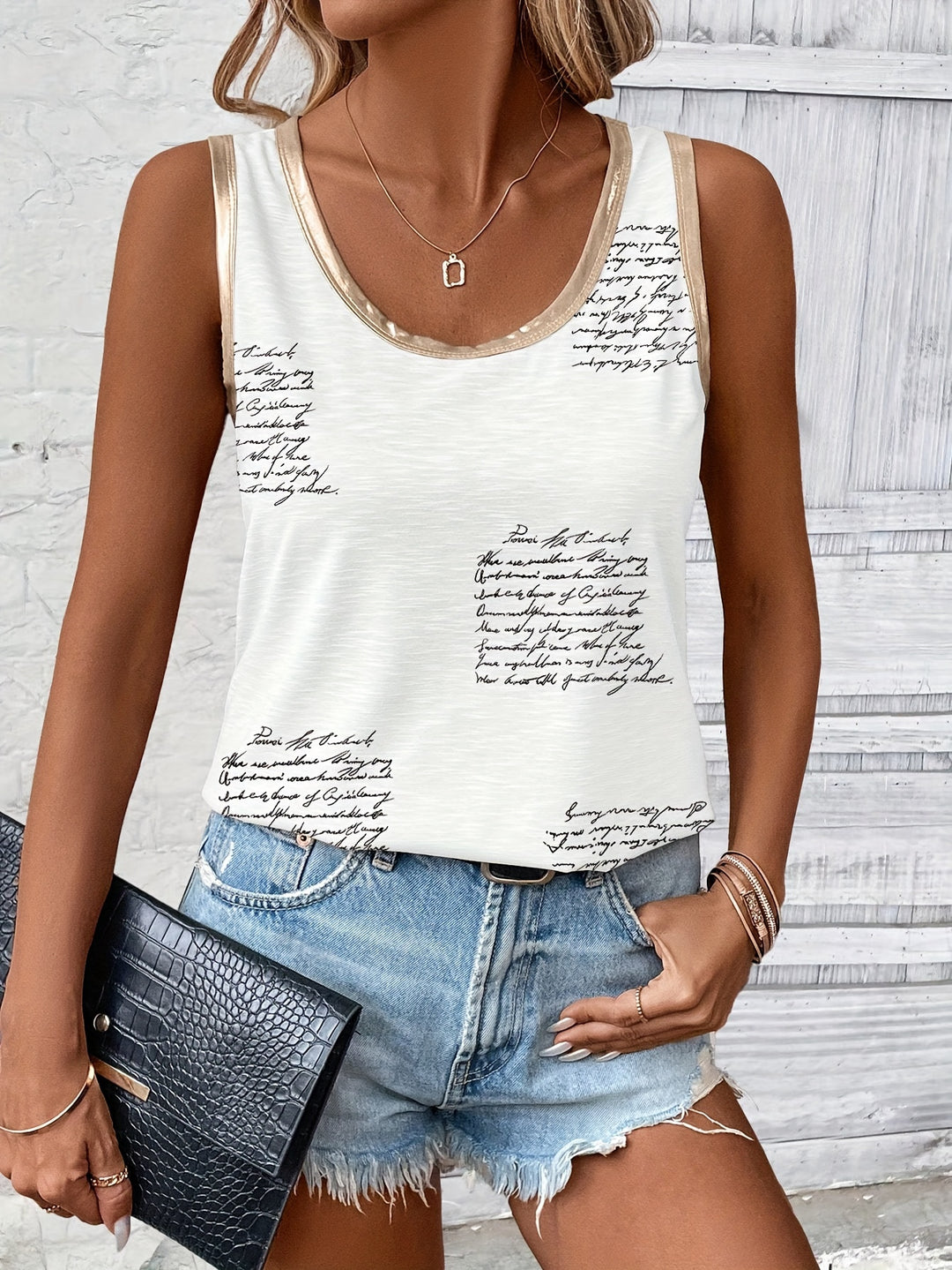 Print Crew Neck Tank Top-Bennys Beauty World