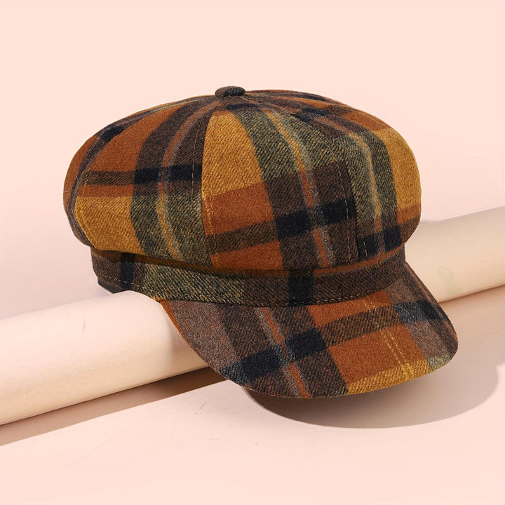 Classic British Style Vintage Plaid Newsboy Hat for Women - Warm Octagonal Beret for Autumn & Winter-Bennys Beauty World