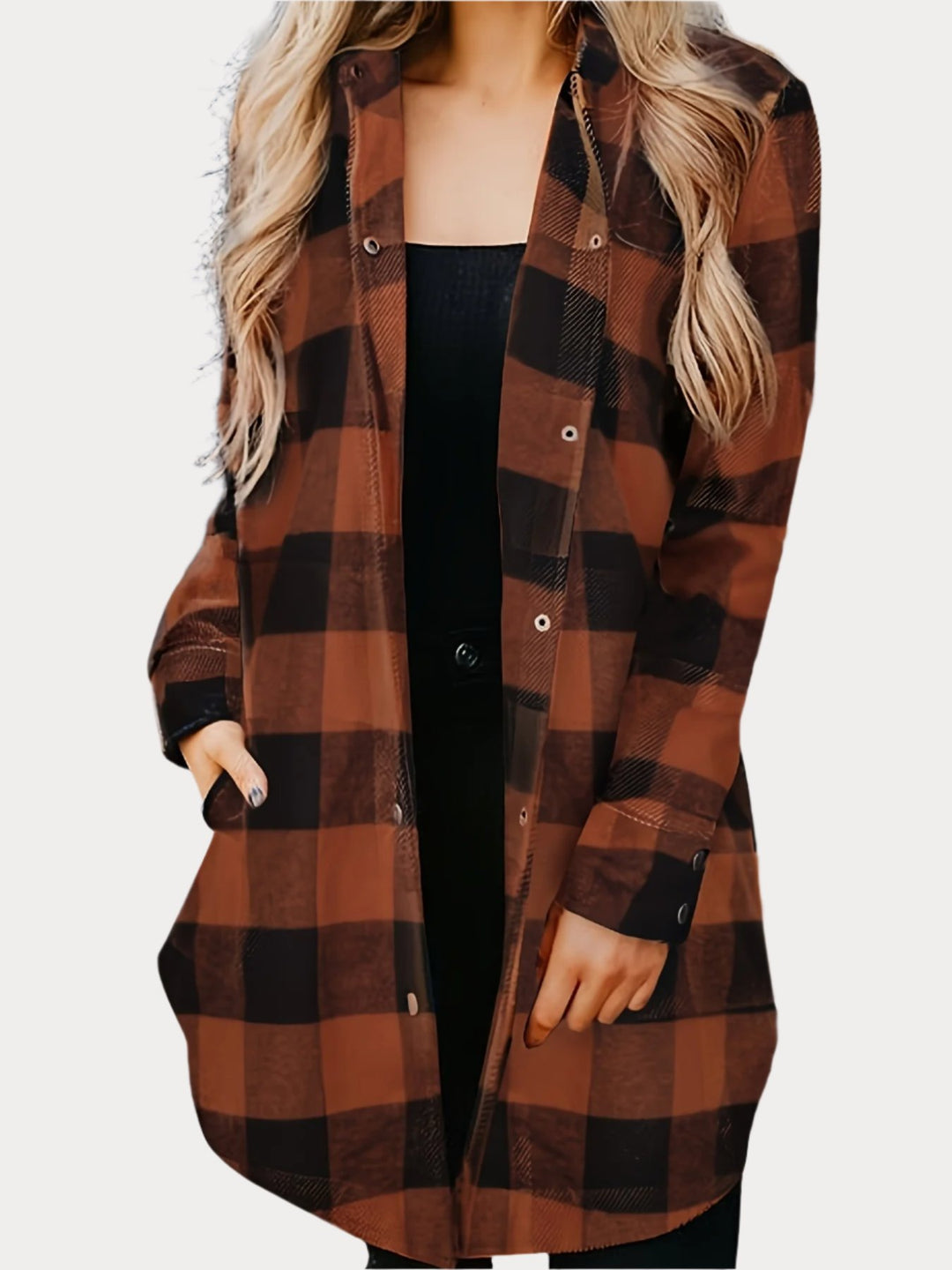 Plaid Casual Long Sleeve Shirt For Women-Shirt-Bennys Beauty World