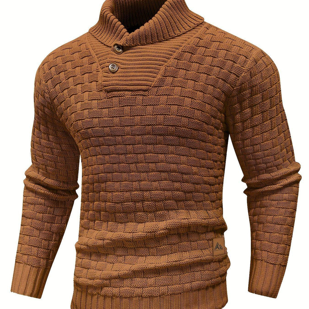 Men's Casual Waffle Knit Lapel Button Sweater