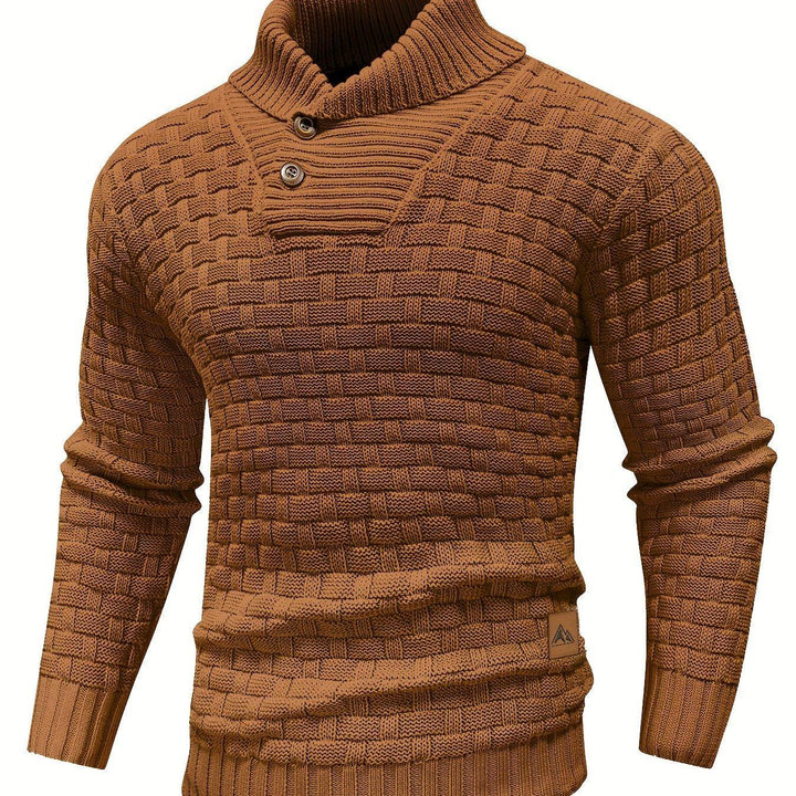 Men's Casual Waffle Knit Lapel Button Sweater