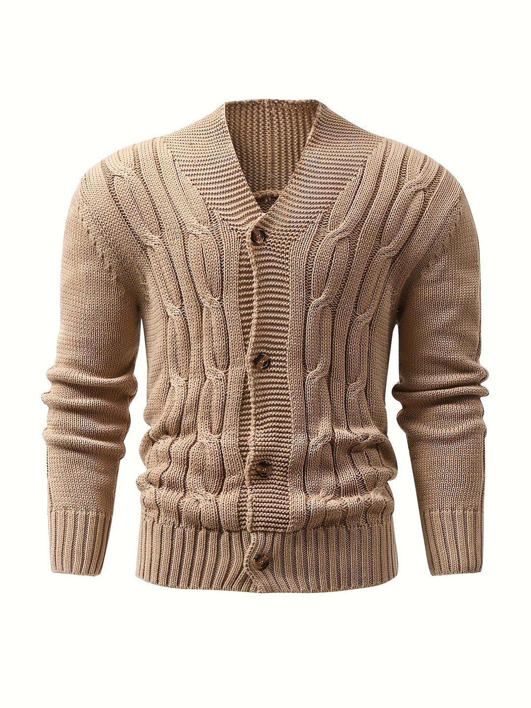 Men's Solid Rib Knit Long Sleeve Button Up Cardigan-Sweaters-Bennys Beauty World