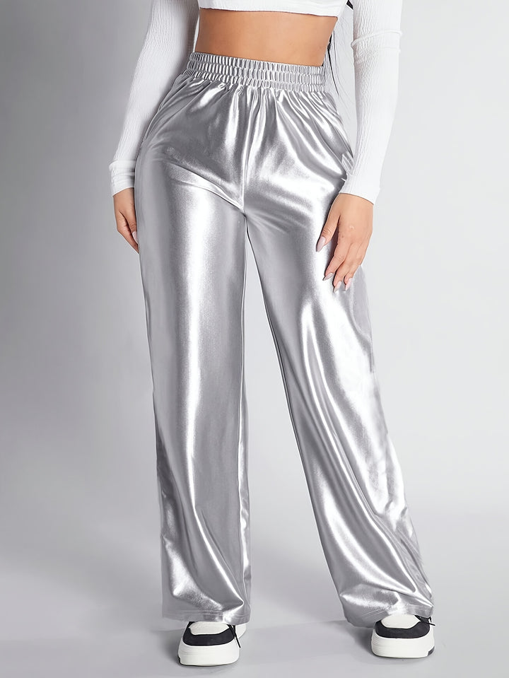 Shiny Elastic Waist Pants For Women-Pants-Bennys Beauty World