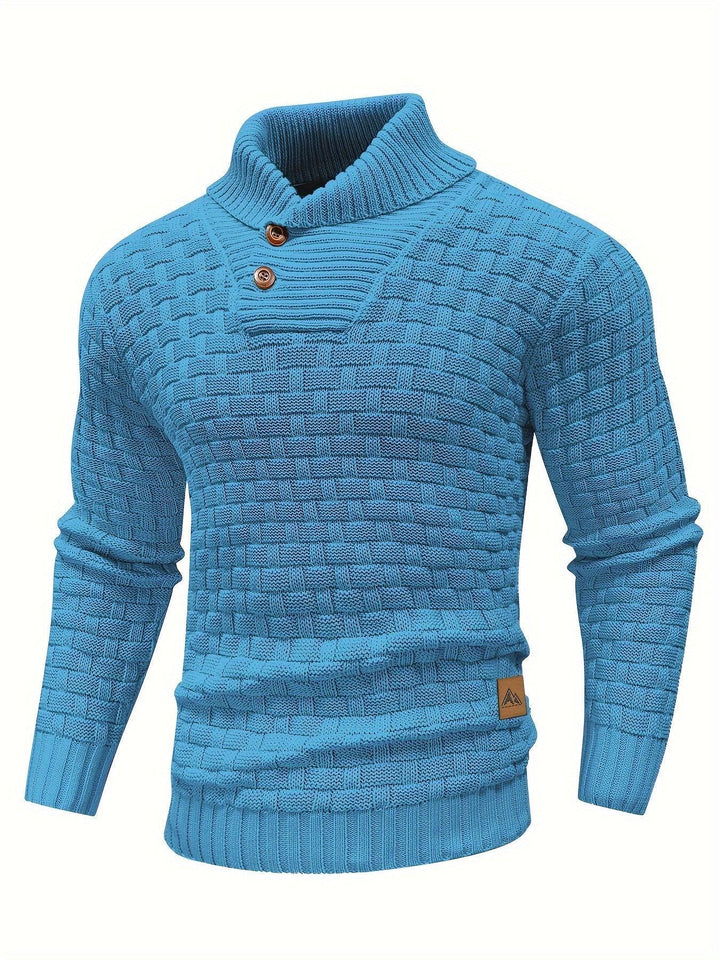 Men's Casual Waffle Knit Lapel Button Sweater