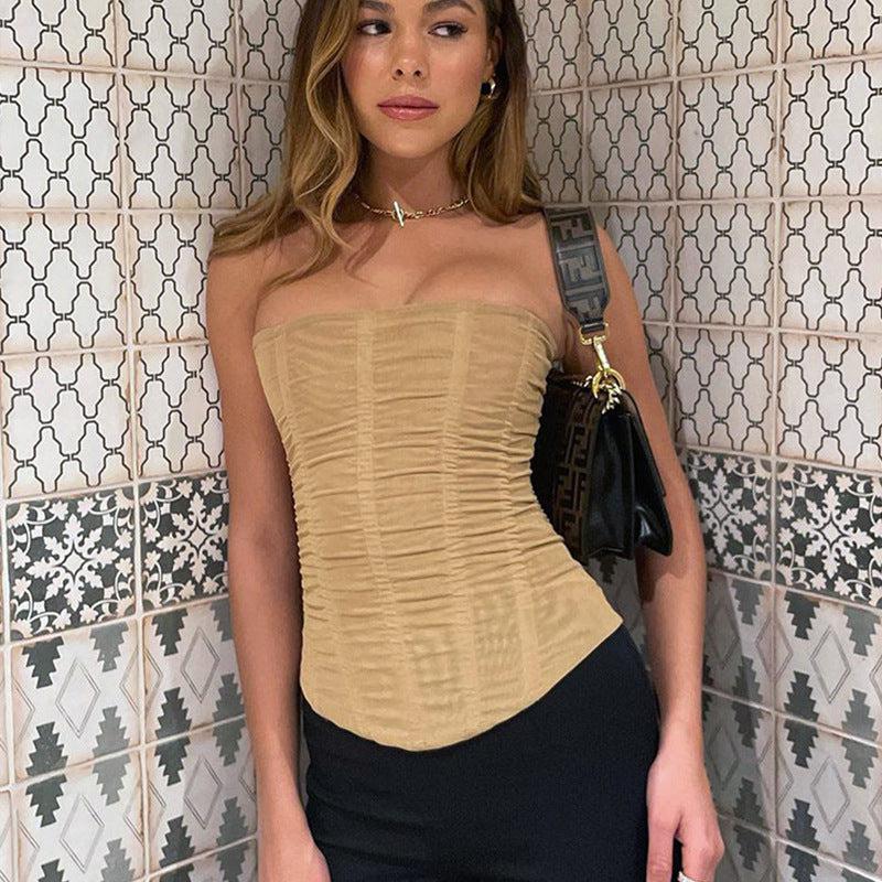 Sleeveless Tube Top Womens Summer Mesh Crop Tops-Cropped Top-Bennys Beauty World