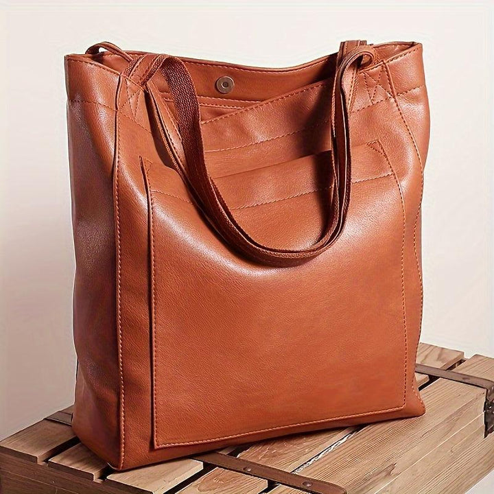 Retro Solid Color Tote Bag, Oil Leather PU Shoulder Bag-socks-Bennys Beauty World