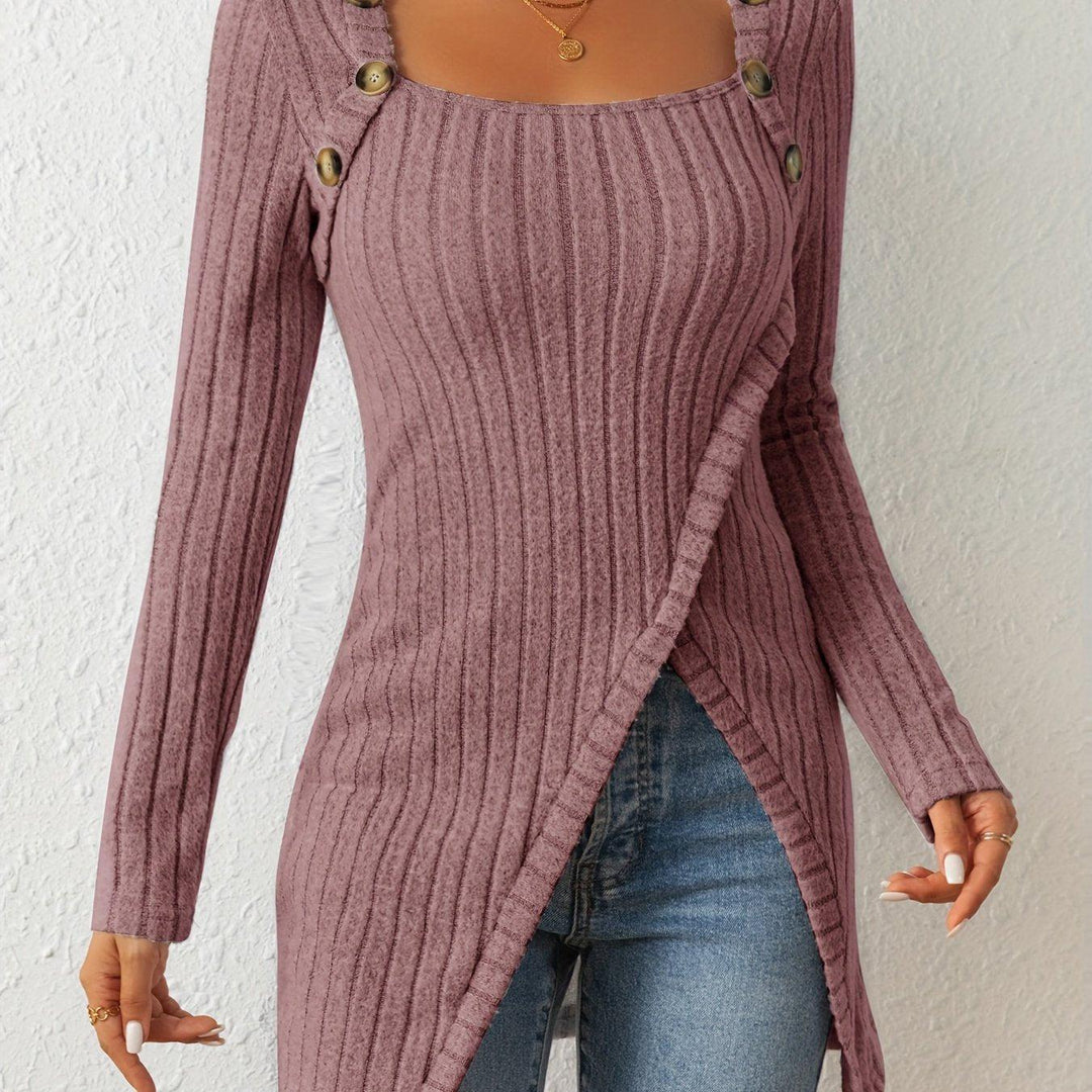 Casual Ribbed Long Sleeve Top For Spring & Fall-blouses-Bennys Beauty World