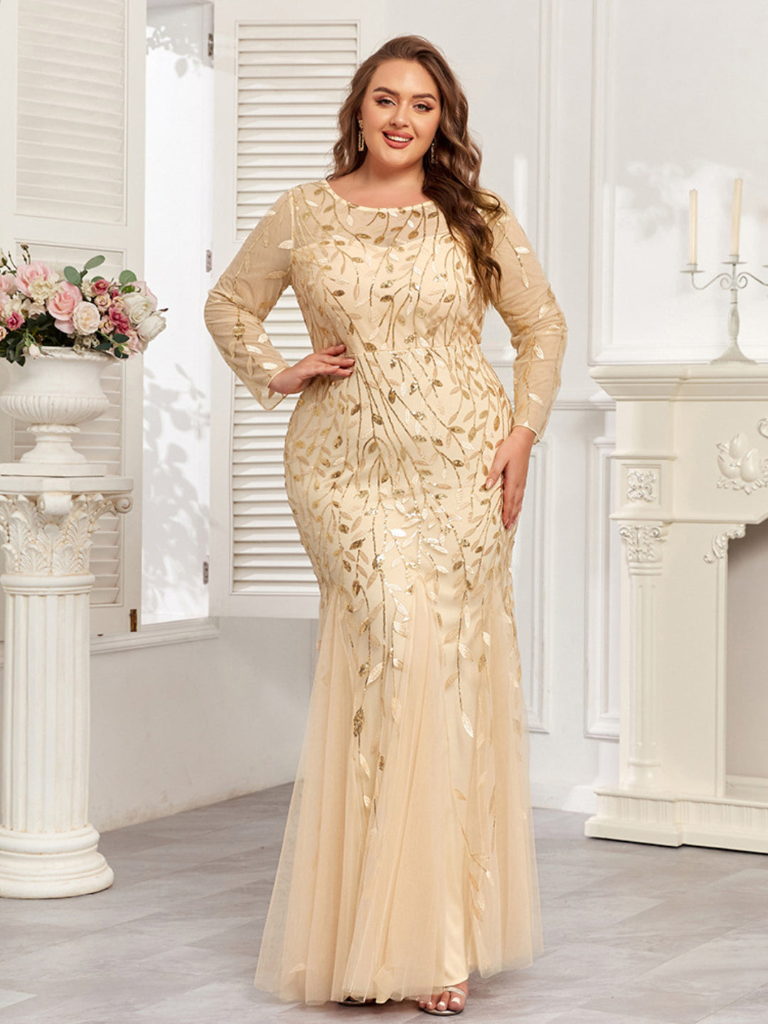 Elegant Long Sleeve Fish Tail Evening Gown For Women