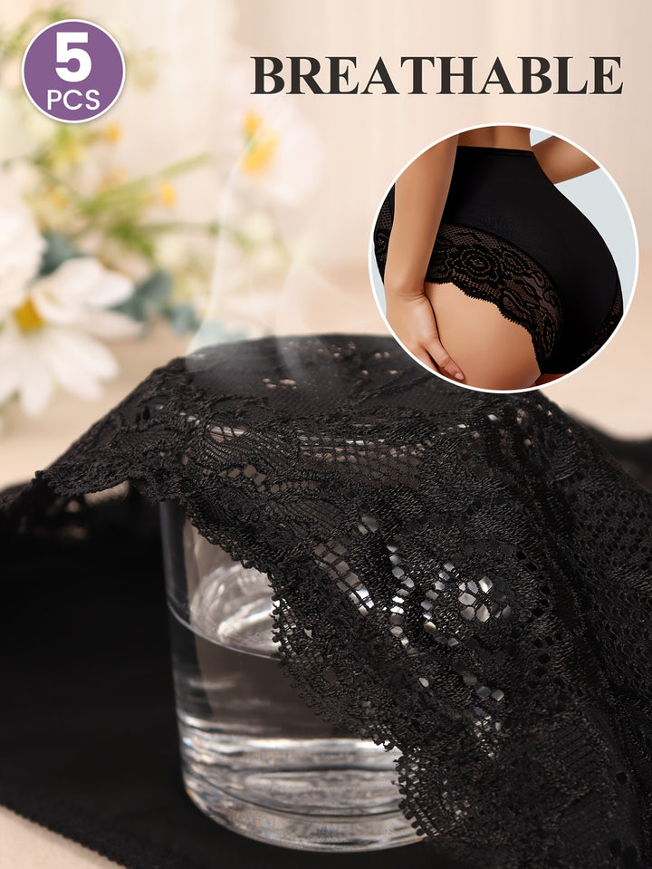 5pcs Women's High-Waist Lace Panties