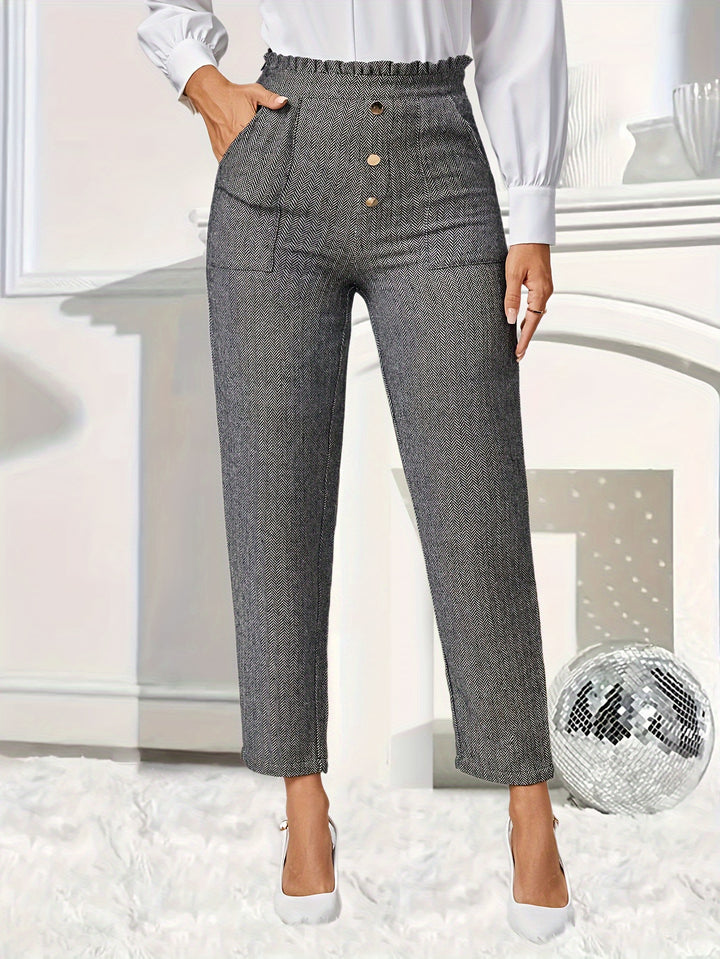 Chic High-Waist Slant Pocket Slim Pants with Button Front for Spring & Summer-Bennys Beauty World