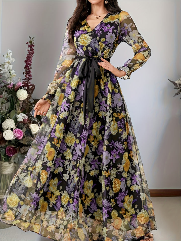 New elegant ladies cross collar lantern long sleeve dress