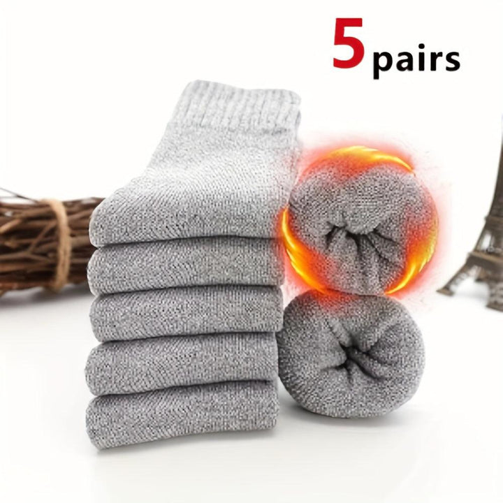 5 Pair Of Men's Trendy Warm Thermal Crew Socks-Bennys Beauty World