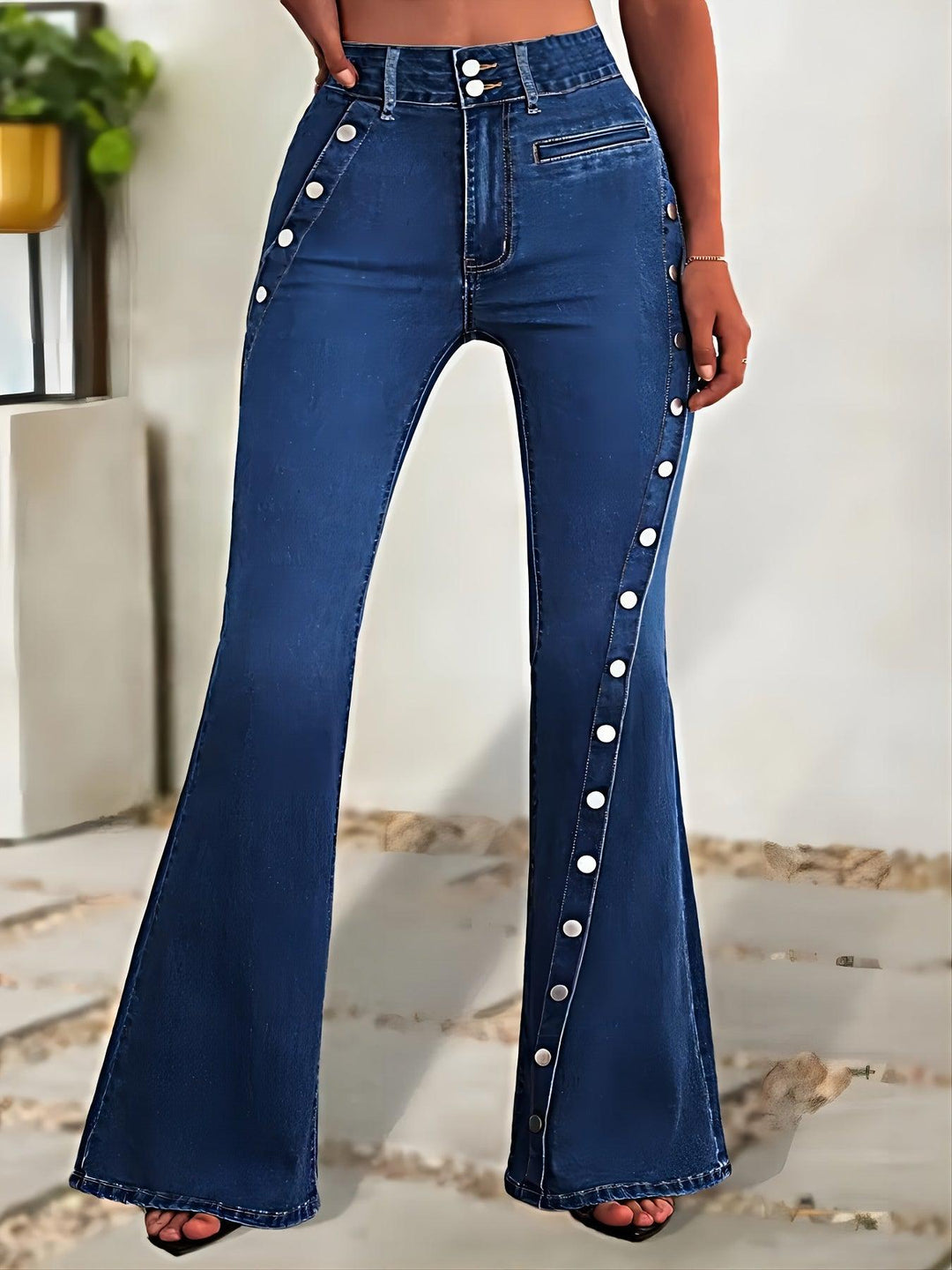 Flared Stretchy Blue Denim Pants For Women-pants-Bennys Beauty World