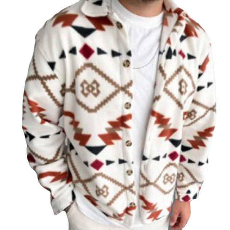 Retro Ethnic Print Men's Casual Shirt Jacket-Shirts-Bennys Beauty World