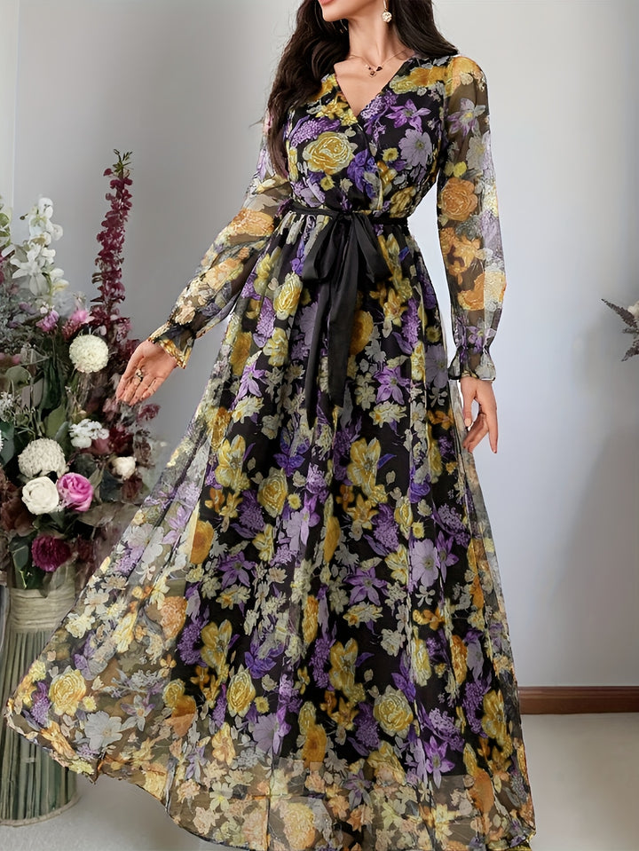 New elegant ladies cross collar lantern long sleeve dress