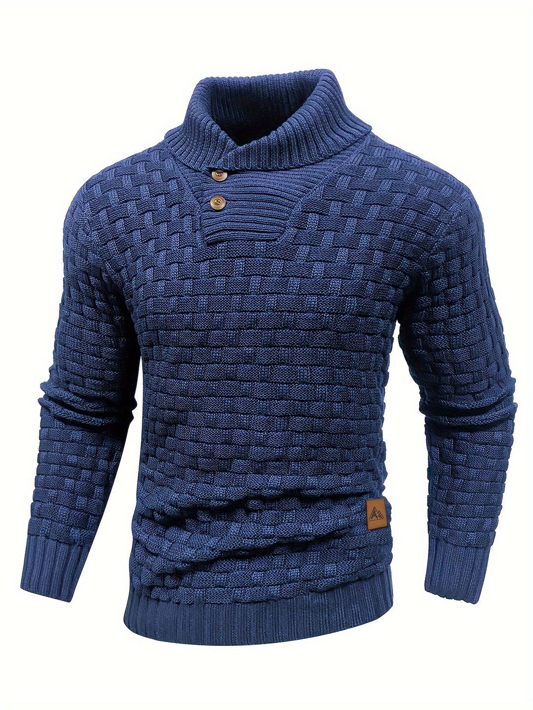 Men's Casual Waffle Knit Lapel Button Sweater