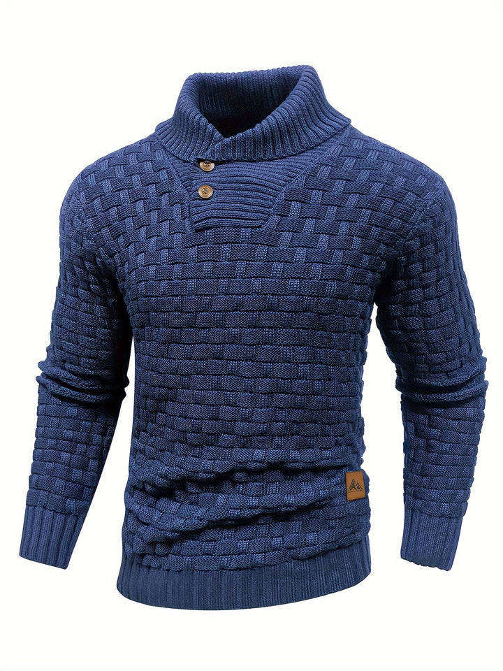 Men's Casual Waffle Knit Lapel Button Sweater