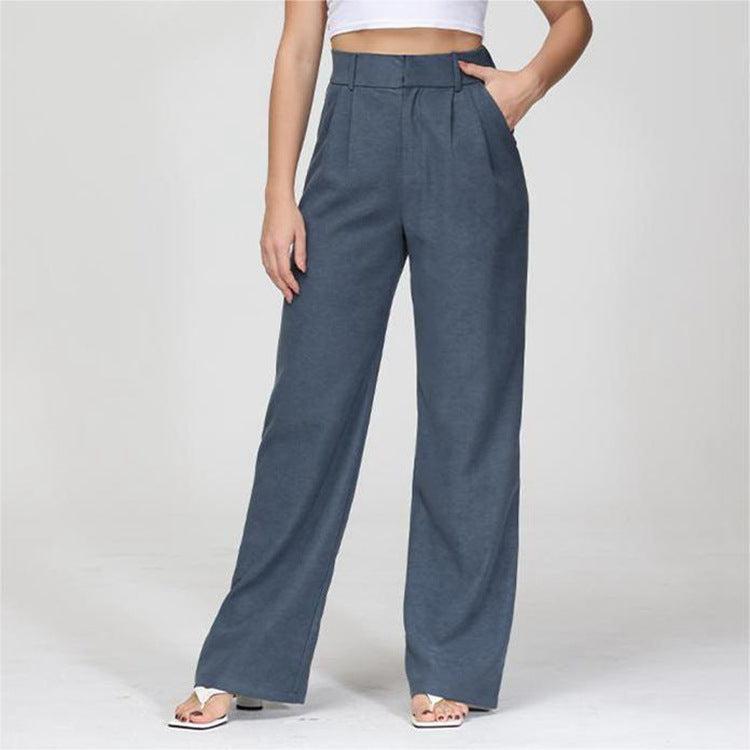 High Waist Straight Trousers With Pockets Wide Leg Casual Pants For Women-dress-Bennys Beauty World