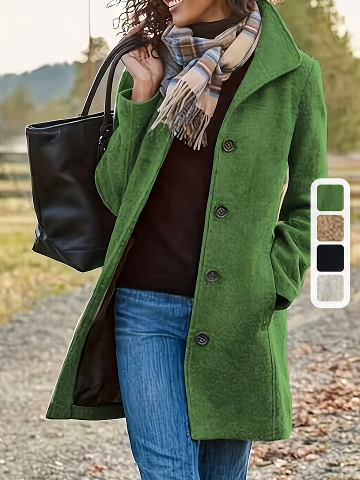 Solid Single Breasted Coat, Casual Long Sleeve Fall & Winter Outerwear, Women's Clothing-Bennys Beauty World