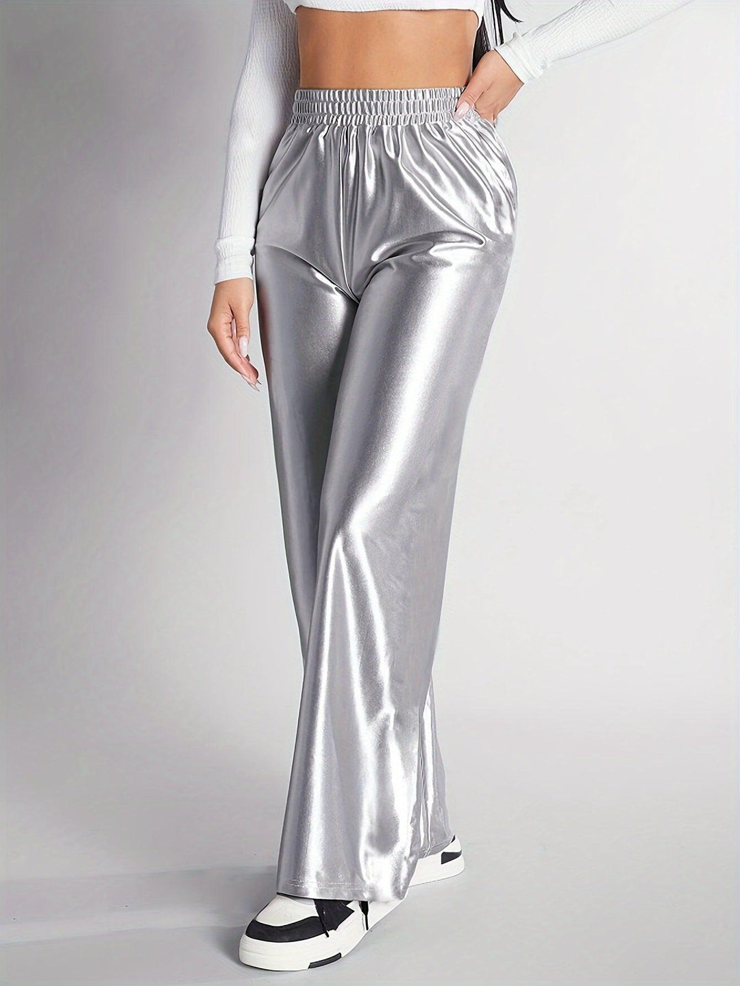 Shiny Elastic Waist Pants For Women-Pants-Bennys Beauty World