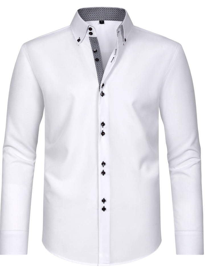 Men's Solid Color Lapel Collar Design Dress Shirts, Long Sleeve Casual Button Down Shirt For Formal Occasions-Bennys Beauty World